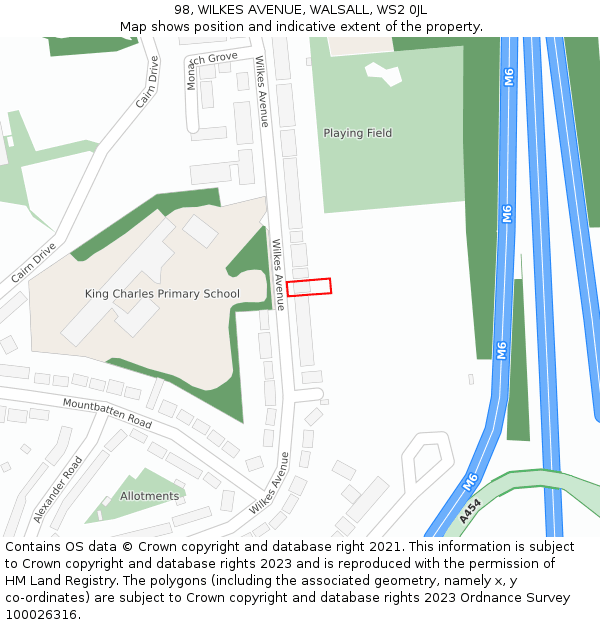 98, WILKES AVENUE, WALSALL, WS2 0JL: Location map and indicative extent of plot