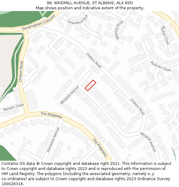 98, WINDMILL AVENUE, ST ALBANS, AL4 9SN: Location map and indicative extent of plot