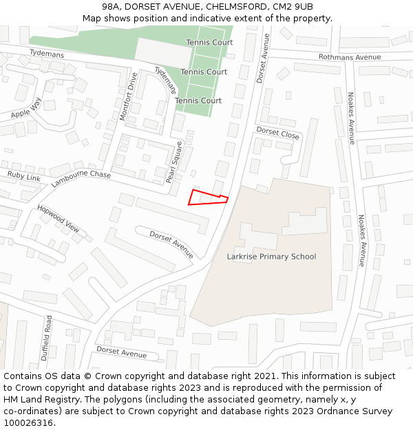 98A, DORSET AVENUE, CHELMSFORD, CM2 9UB: Location map and indicative extent of plot