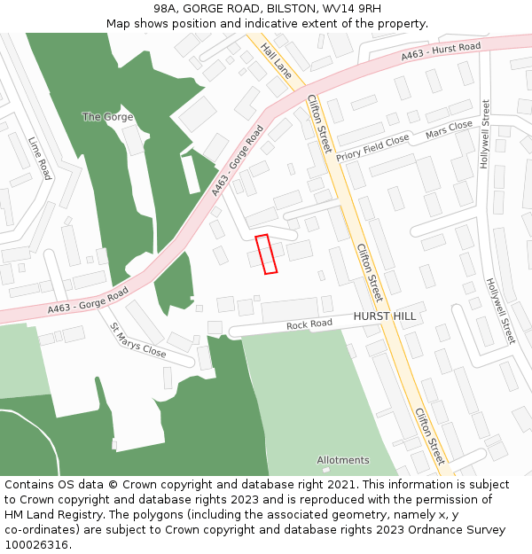 98A, GORGE ROAD, BILSTON, WV14 9RH: Location map and indicative extent of plot