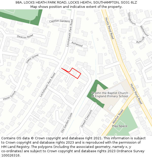 98A, LOCKS HEATH PARK ROAD, LOCKS HEATH, SOUTHAMPTON, SO31 6LZ: Location map and indicative extent of plot