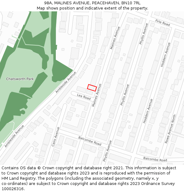 98A, MALINES AVENUE, PEACEHAVEN, BN10 7RL: Location map and indicative extent of plot