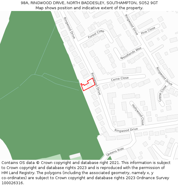 98A, RINGWOOD DRIVE, NORTH BADDESLEY, SOUTHAMPTON, SO52 9GT: Location map and indicative extent of plot