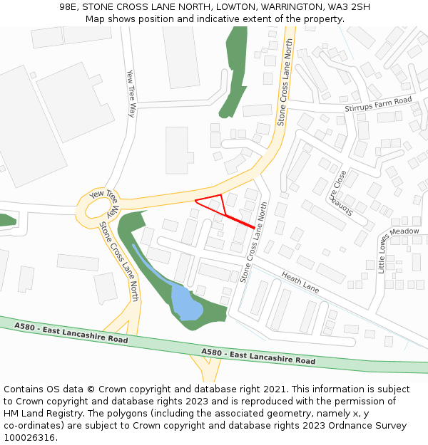 98E, STONE CROSS LANE NORTH, LOWTON, WARRINGTON, WA3 2SH: Location map and indicative extent of plot