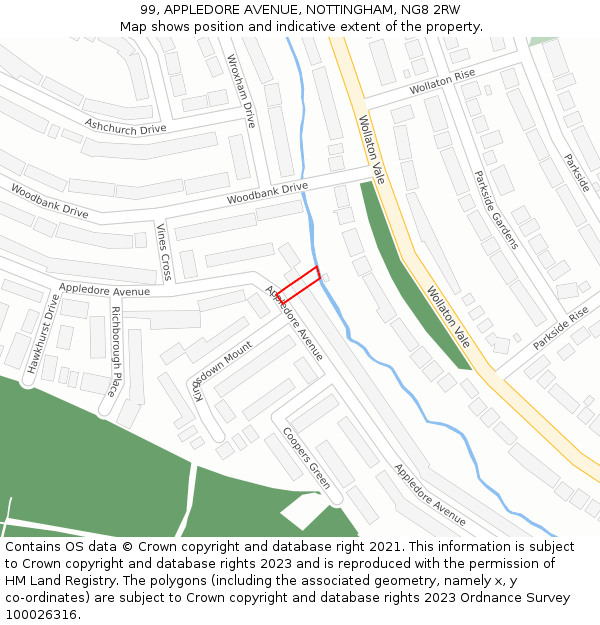 99, APPLEDORE AVENUE, NOTTINGHAM, NG8 2RW: Location map and indicative extent of plot