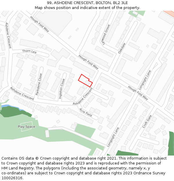 99, ASHDENE CRESCENT, BOLTON, BL2 3LE: Location map and indicative extent of plot