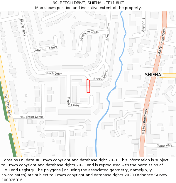 99, BEECH DRIVE, SHIFNAL, TF11 8HZ: Location map and indicative extent of plot