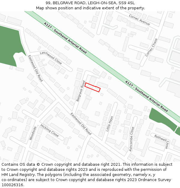 99, BELGRAVE ROAD, LEIGH-ON-SEA, SS9 4SL: Location map and indicative extent of plot