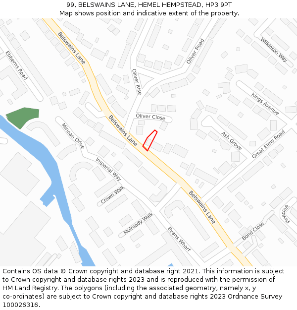 99, BELSWAINS LANE, HEMEL HEMPSTEAD, HP3 9PT: Location map and indicative extent of plot