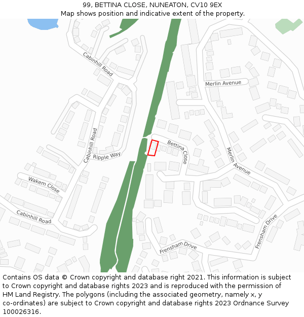 99, BETTINA CLOSE, NUNEATON, CV10 9EX: Location map and indicative extent of plot