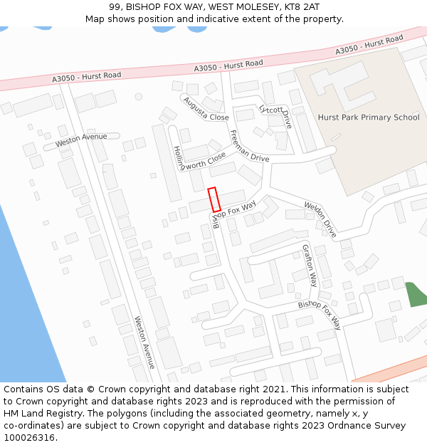 99, BISHOP FOX WAY, WEST MOLESEY, KT8 2AT: Location map and indicative extent of plot