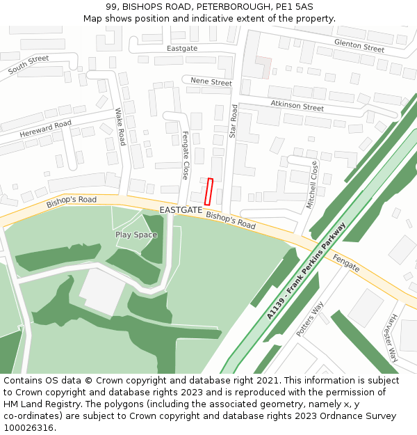 99, BISHOPS ROAD, PETERBOROUGH, PE1 5AS: Location map and indicative extent of plot