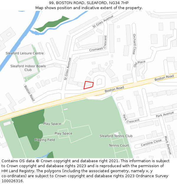 99, BOSTON ROAD, SLEAFORD, NG34 7HP: Location map and indicative extent of plot