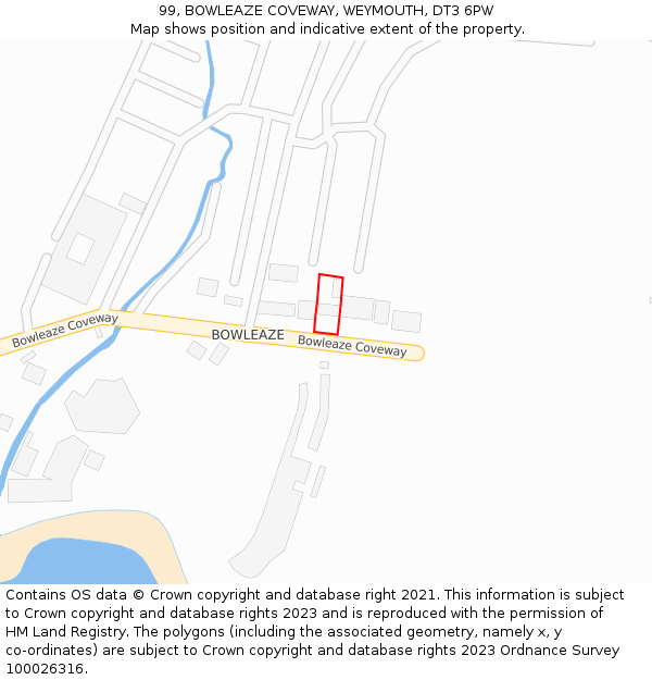 99, BOWLEAZE COVEWAY, WEYMOUTH, DT3 6PW: Location map and indicative extent of plot