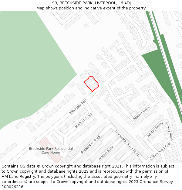 99, BRECKSIDE PARK, LIVERPOOL, L6 4DJ: Location map and indicative extent of plot