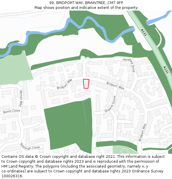 99, BRIDPORT WAY, BRAINTREE, CM7 9FP: Location map and indicative extent of plot