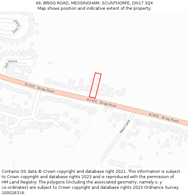 99, BRIGG ROAD, MESSINGHAM, SCUNTHORPE, DN17 3QX: Location map and indicative extent of plot