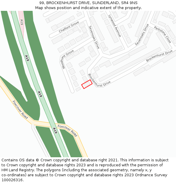 99, BROCKENHURST DRIVE, SUNDERLAND, SR4 9NS: Location map and indicative extent of plot