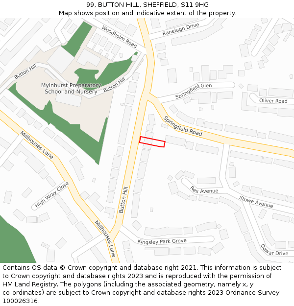 99, BUTTON HILL, SHEFFIELD, S11 9HG: Location map and indicative extent of plot