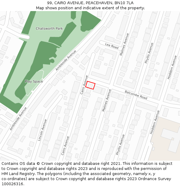 99, CAIRO AVENUE, PEACEHAVEN, BN10 7LA: Location map and indicative extent of plot