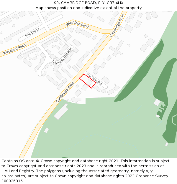 99, CAMBRIDGE ROAD, ELY, CB7 4HX: Location map and indicative extent of plot