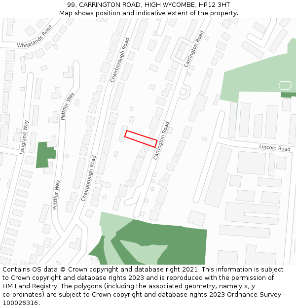 99, CARRINGTON ROAD, HIGH WYCOMBE, HP12 3HT: Location map and indicative extent of plot