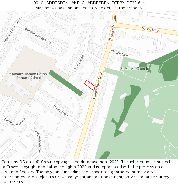 99, CHADDESDEN LANE, CHADDESDEN, DERBY, DE21 6LN: Location map and indicative extent of plot