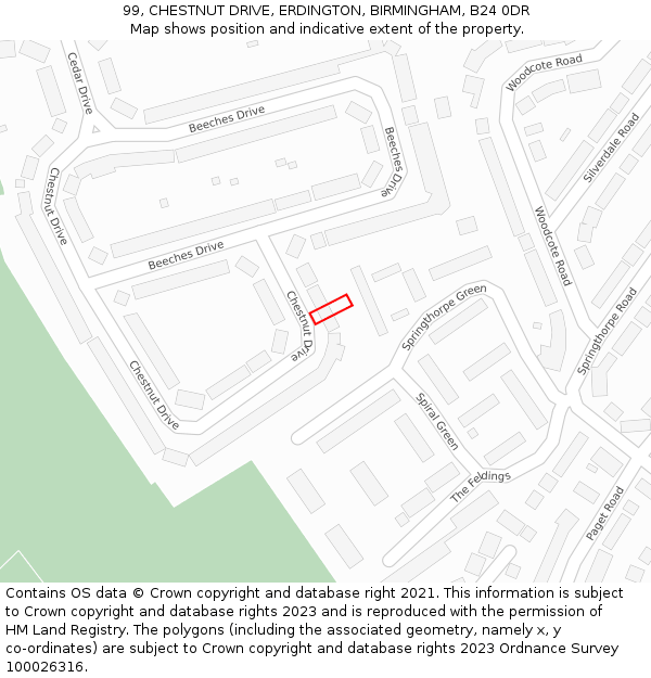 99, CHESTNUT DRIVE, ERDINGTON, BIRMINGHAM, B24 0DR: Location map and indicative extent of plot