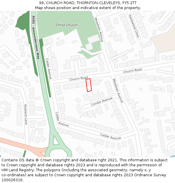 99, CHURCH ROAD, THORNTON-CLEVELEYS, FY5 2TT: Location map and indicative extent of plot