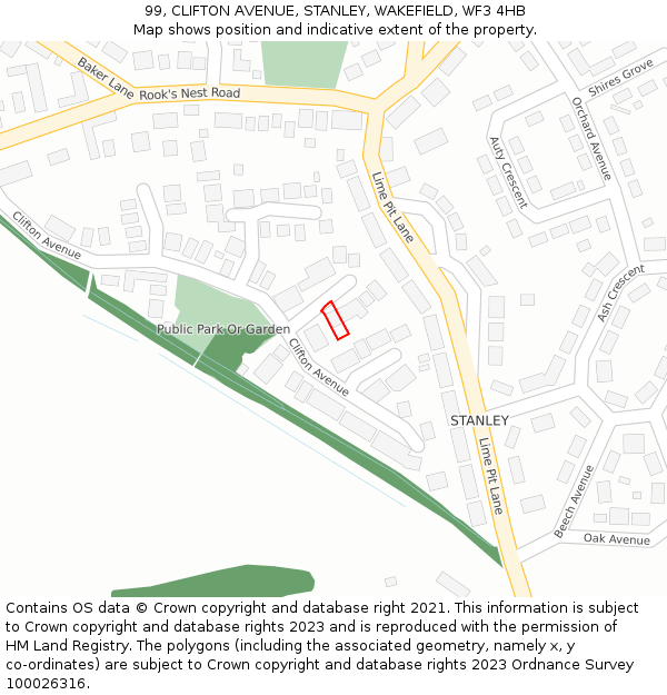 99, CLIFTON AVENUE, STANLEY, WAKEFIELD, WF3 4HB: Location map and indicative extent of plot