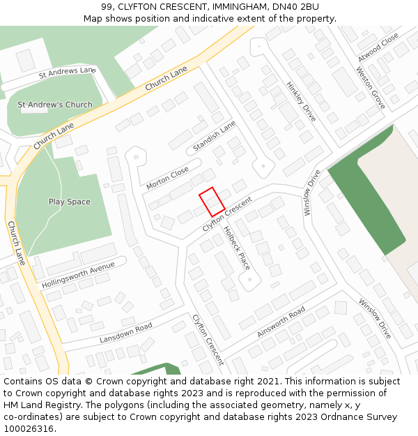 99, CLYFTON CRESCENT, IMMINGHAM, DN40 2BU: Location map and indicative extent of plot