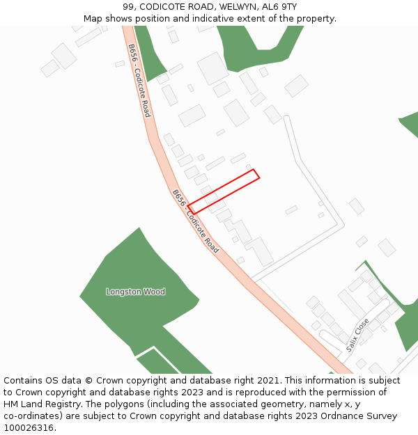 99, CODICOTE ROAD, WELWYN, AL6 9TY: Location map and indicative extent of plot