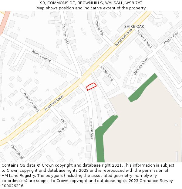 99, COMMONSIDE, BROWNHILLS, WALSALL, WS8 7AT: Location map and indicative extent of plot