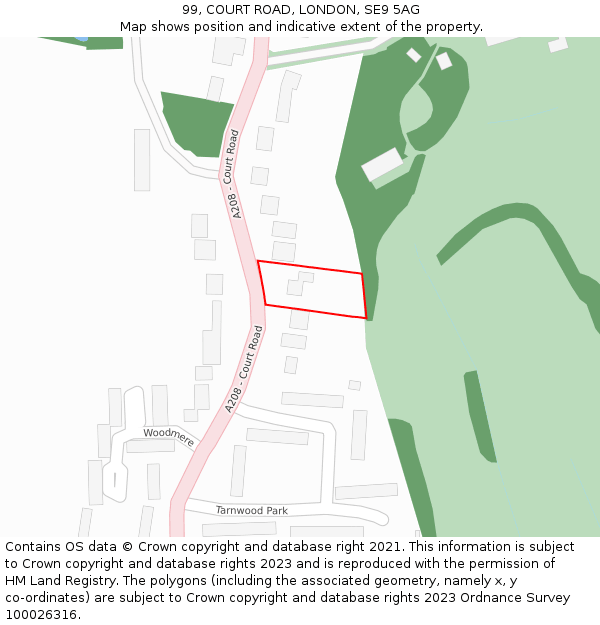 99, COURT ROAD, LONDON, SE9 5AG: Location map and indicative extent of plot