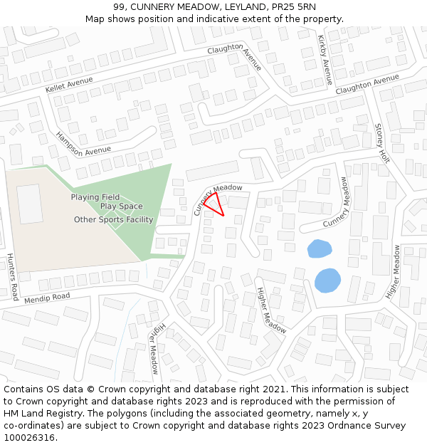 99, CUNNERY MEADOW, LEYLAND, PR25 5RN: Location map and indicative extent of plot