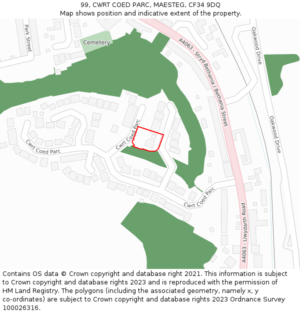 99, CWRT COED PARC, MAESTEG, CF34 9DQ: Location map and indicative extent of plot