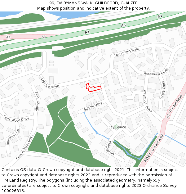 99, DAIRYMANS WALK, GUILDFORD, GU4 7FF: Location map and indicative extent of plot