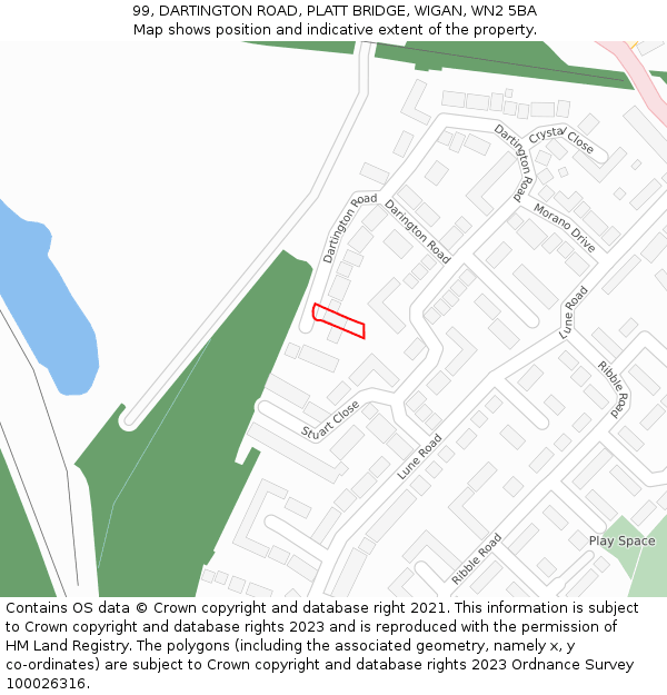 99, DARTINGTON ROAD, PLATT BRIDGE, WIGAN, WN2 5BA: Location map and indicative extent of plot