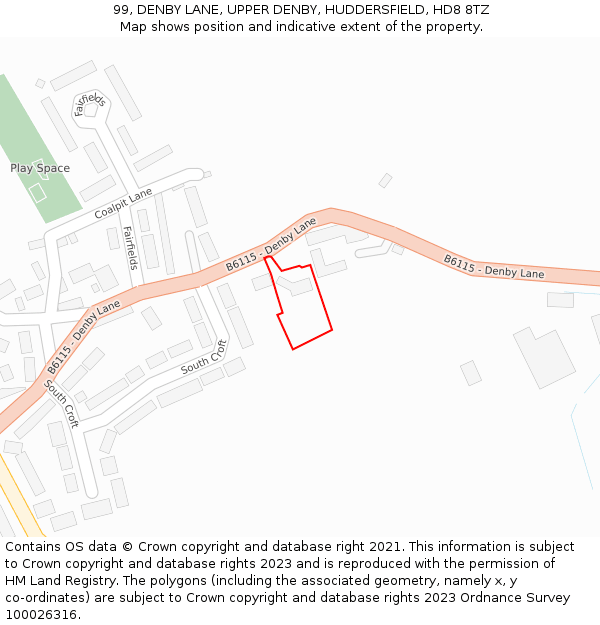 99, DENBY LANE, UPPER DENBY, HUDDERSFIELD, HD8 8TZ: Location map and indicative extent of plot