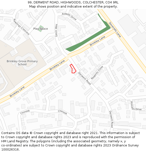 99, DERWENT ROAD, HIGHWOODS, COLCHESTER, CO4 9RL: Location map and indicative extent of plot