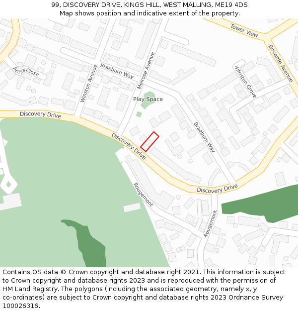 99, DISCOVERY DRIVE, KINGS HILL, WEST MALLING, ME19 4DS: Location map and indicative extent of plot