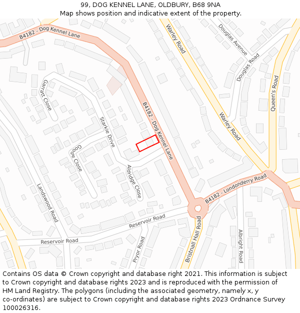 99, DOG KENNEL LANE, OLDBURY, B68 9NA: Location map and indicative extent of plot