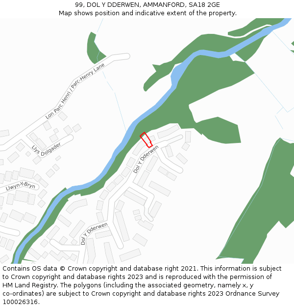 99, DOL Y DDERWEN, AMMANFORD, SA18 2GE: Location map and indicative extent of plot