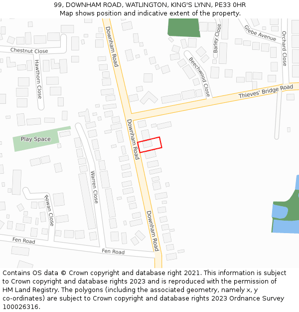 99, DOWNHAM ROAD, WATLINGTON, KING'S LYNN, PE33 0HR: Location map and indicative extent of plot