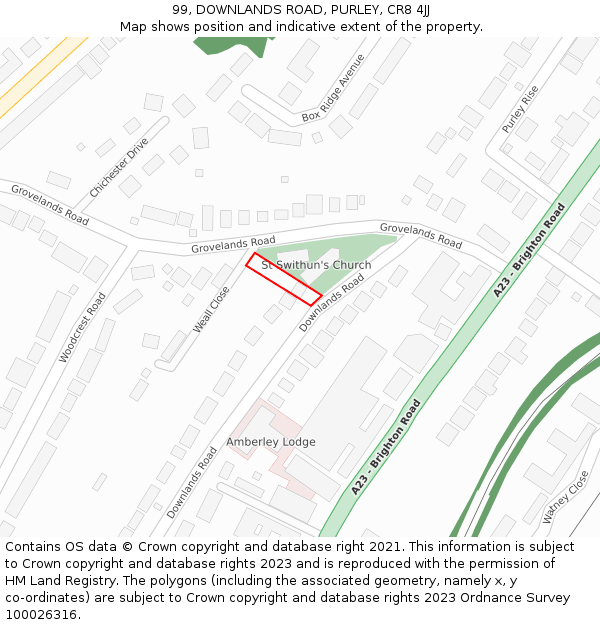 99, DOWNLANDS ROAD, PURLEY, CR8 4JJ: Location map and indicative extent of plot