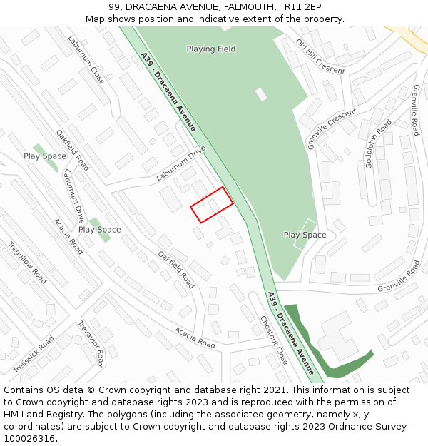 99, DRACAENA AVENUE, FALMOUTH, TR11 2EP: Location map and indicative extent of plot