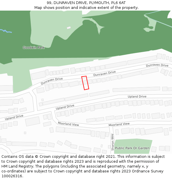 99, DUNRAVEN DRIVE, PLYMOUTH, PL6 6AT: Location map and indicative extent of plot