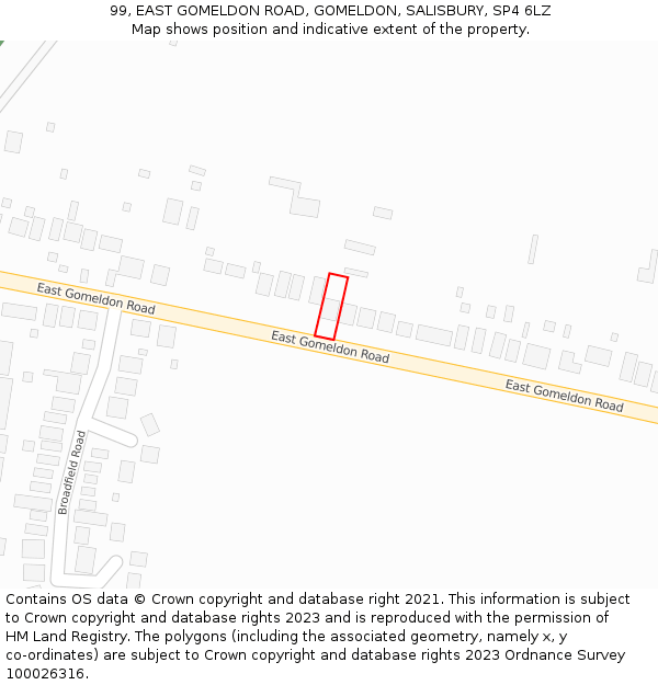 99, EAST GOMELDON ROAD, GOMELDON, SALISBURY, SP4 6LZ: Location map and indicative extent of plot