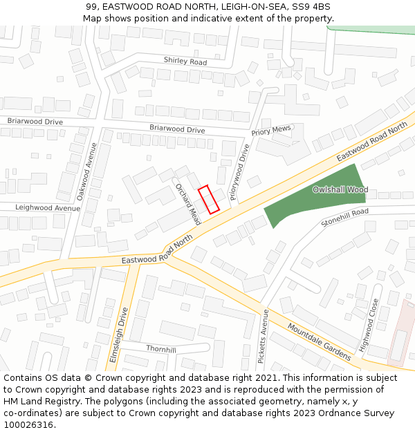 99, EASTWOOD ROAD NORTH, LEIGH-ON-SEA, SS9 4BS: Location map and indicative extent of plot