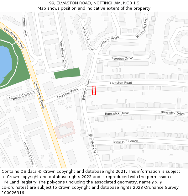 99, ELVASTON ROAD, NOTTINGHAM, NG8 1JS: Location map and indicative extent of plot